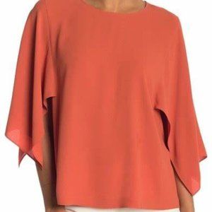 Eileen Fisher Orange Pekoe Silk Crepe Slit Flutter Sleeve Blouse Size XL